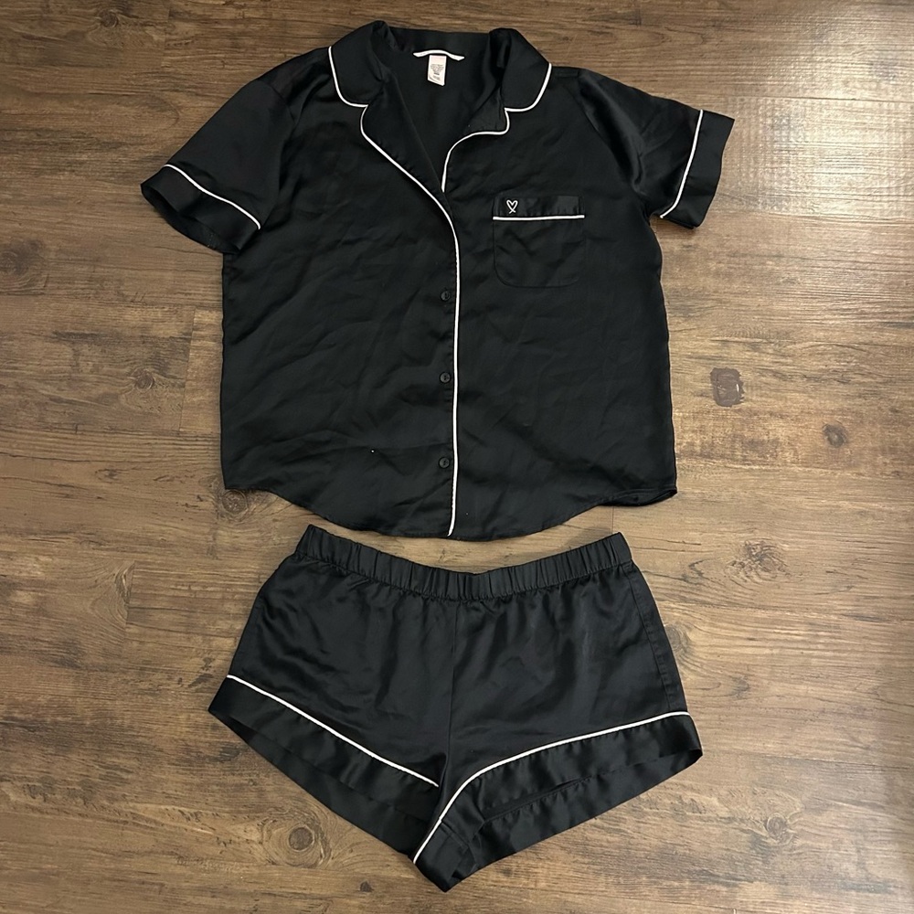 Victoria's Secret Black Satin Pajama Set